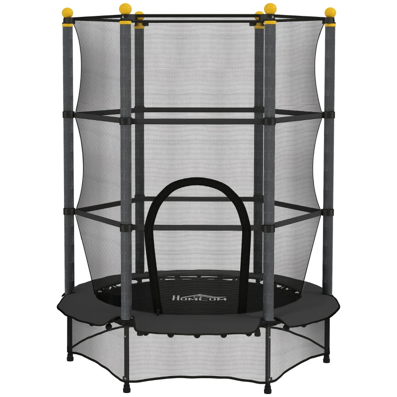 HOMCOM Trambulină Elastică pentru Copii 3-10 Ani cu Plasă de Siguranță și Țevi Capitonate, Ø140 x 190 cm, Negru