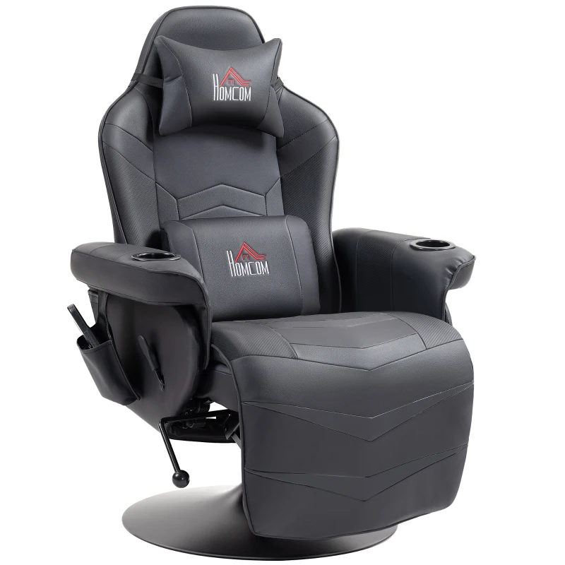 HOMCOM Gamingsessel, Massagefunktion, neigbare Lehne, Fußstütze, bis 120 kg, Stahlrahmen, Kunstleder, Schwarz