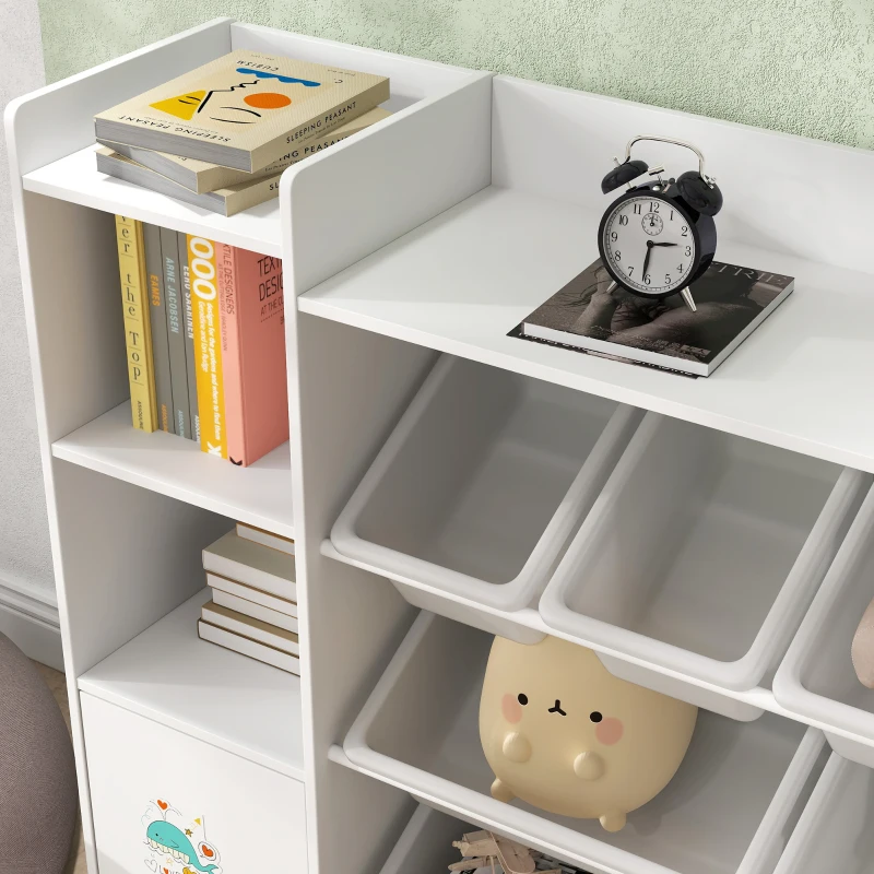 AIYAPLAY Mueble de almacenamiento infantil, estantería de almacenamiento para juguetes infantiles con 8 contenedores extraíbles, 140x30x90 cm, blanco