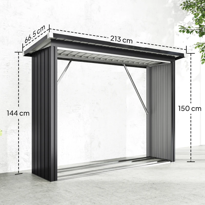 Outsunny Legnaia con pavimento rialzato e tetto inclinato, in acciaio zincato 213x66,5x150cm Grigio
