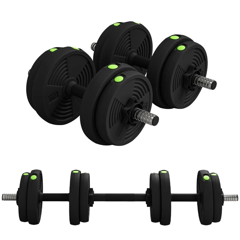 SPORTNOW Juego de Mancuernas Ajustables 15 kg 2 en 1 con Barras Conexión y Mangos Antideslizantes para Gimnasio en Casa Negro