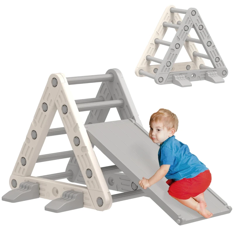 AIYAPLAY Triângulo de Escalada para Crianças de 18-48 Meses com Escorrega e Rampa 130x80x69 cm Cinza e Branco