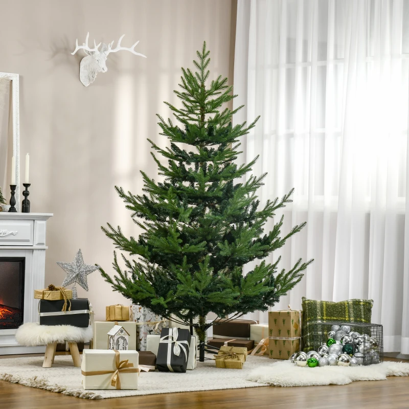 HOMCOM Artificial Christmas Tree 180 cm Pine Tree Artificial with 795 Tips, Foldable Feet Steel Frame