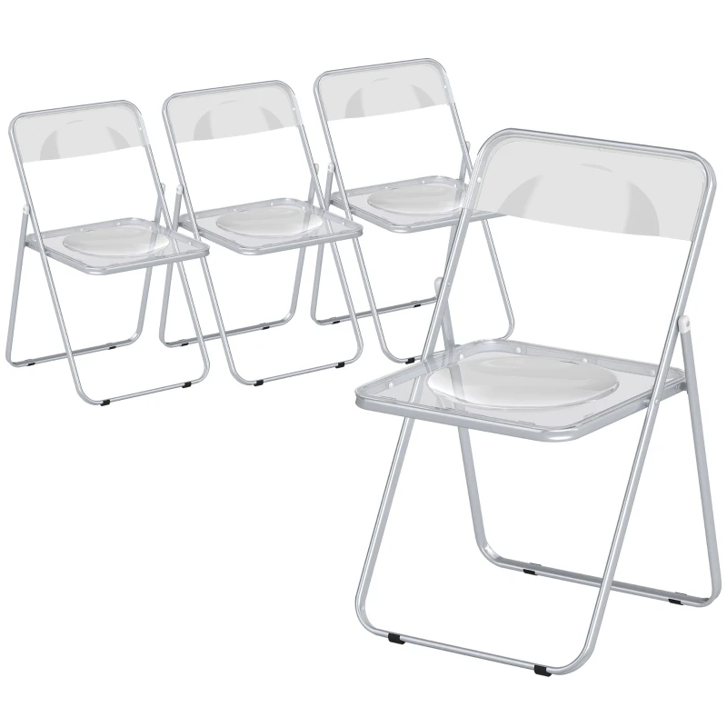 HOMCOM Set de 4 Scaune Pliabile Salvaspațiu din Oțel și Acrilic, Transparent
