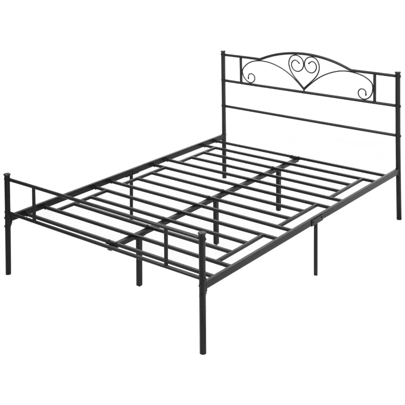 HOMCOM Bettgestell aus Metall mit Kopfteil, 300 kg Belastbarkeit, 145L x 211B x 106H cm, Schwarz