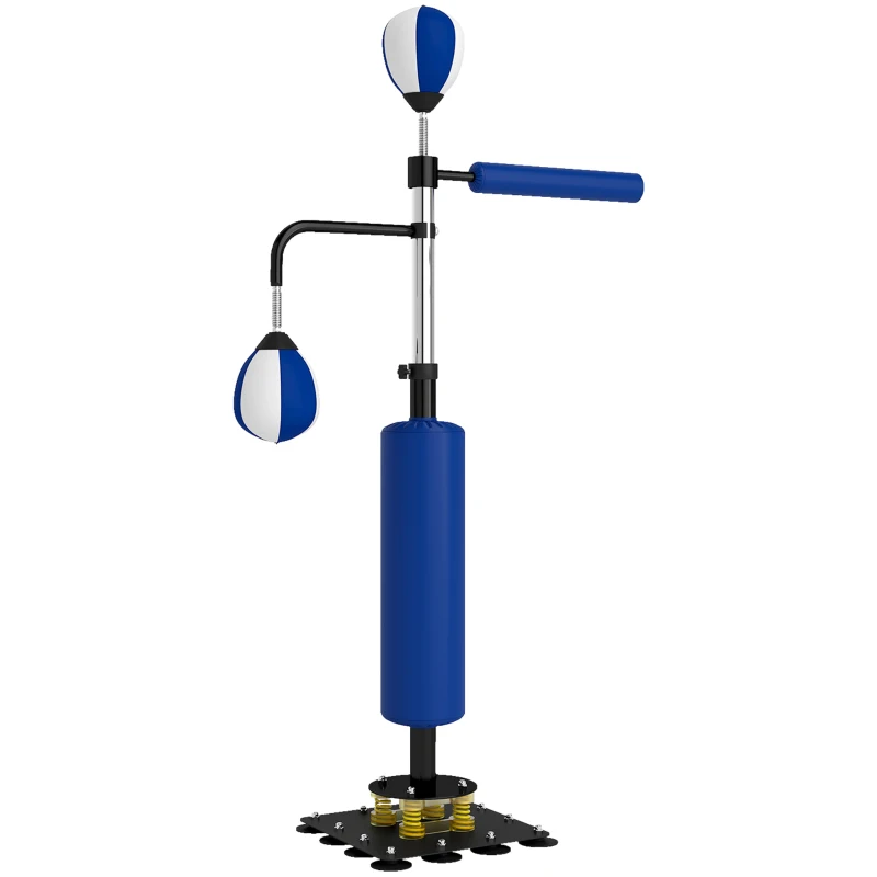SPORTNOW Barre de boxe, deux speedballs, barre de boxe pivotante, coussin de coup, réglable en hauteur, acier, 107 x 36 x 140-205 cm, Bleu