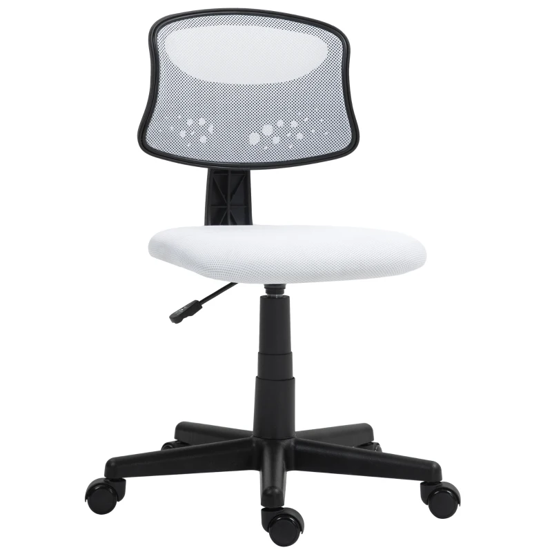 HOMCOM Silla de Oficina sin Brazos Silla de Escritorio Giratoria con Respaldo de Malla Transpirable Altura Ajustable Blanco