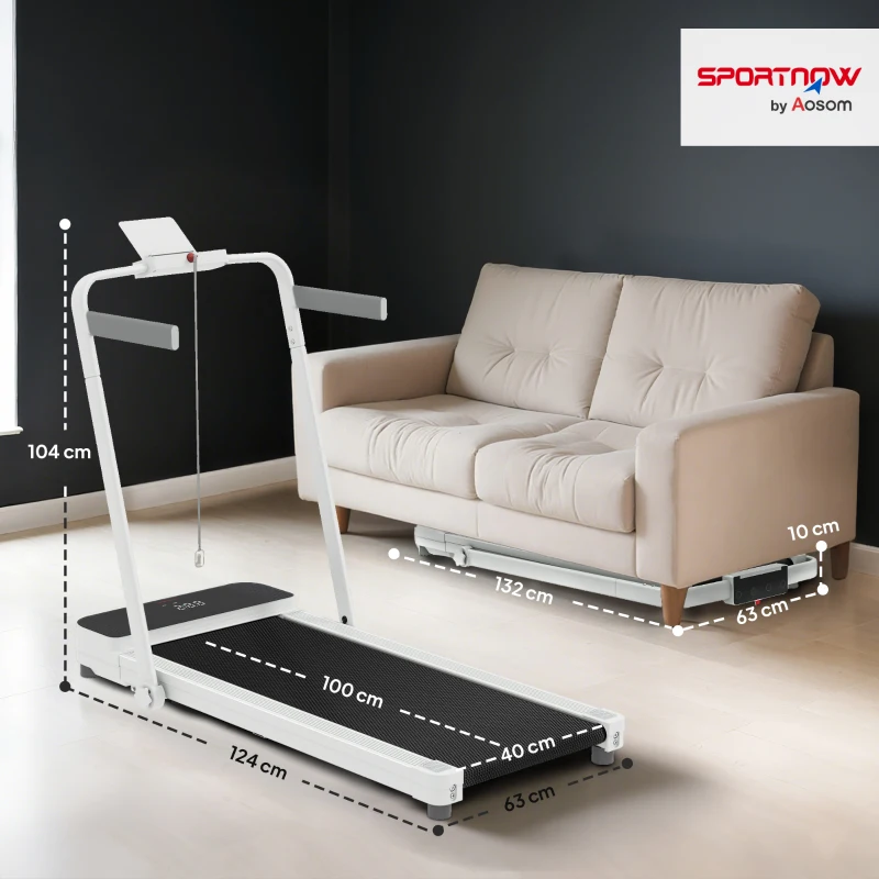 SPORTNOW Tapis de course pieghevole 2 in 1 inclinabile al 4 %, tapis de marche 12 km/h, telecomando, display LED 124 x 63 x 104 cm, bianco