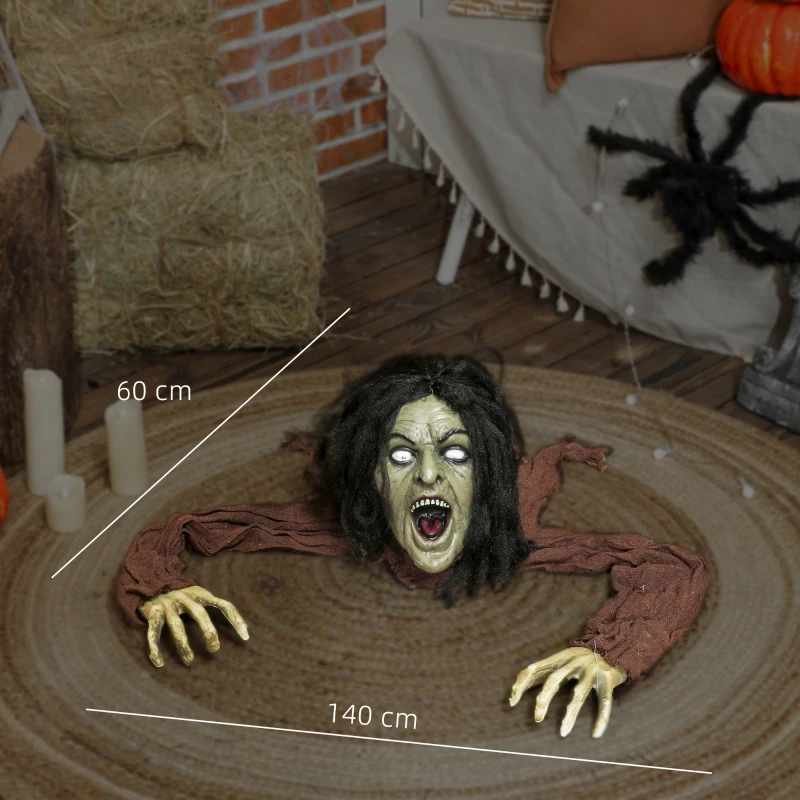 Outsunny Kruipende Zombie Decoratie voor Halloween, Geluid, Licht, Batterijvoeding