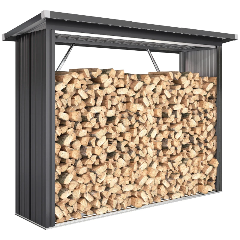 Outsunny Legnaia con pavimento rialzato e tetto inclinato, in acciaio zincato 213x66,5x150cm Grigio