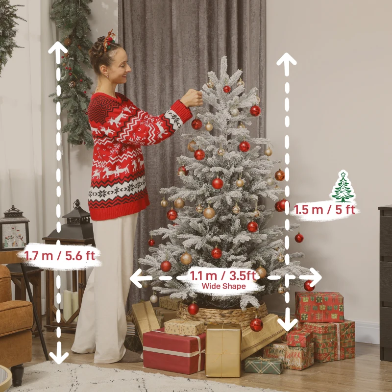 HOMCOM Artificial Snow-Flocked Christmas Tree 150 cm, Christmas Tree with 828 Branch Tips, Foldable Metal Stand, Green