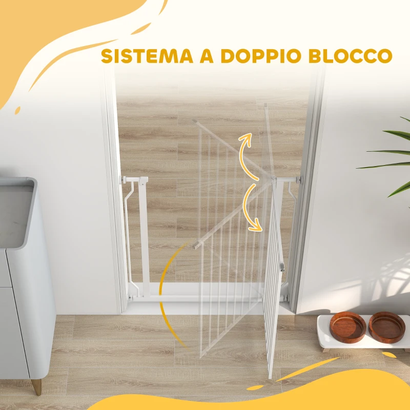 PawHut Puerta para perros Extensible y Ajustable para Escaleras y Puertas, en Acero y ABS, 75-85x76 cm, Blanco