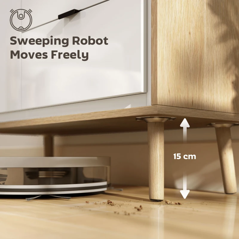 HOMCOM Modernes Sideboard mit 3 Schubladen und Schrank, verstellbarem Innenregal und glänzenden Türen, Weiß und Eiche