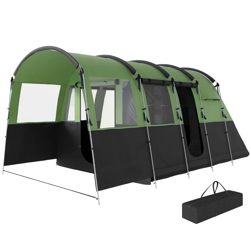 Outsunny 4-Person Camping Tent, Waterproof Family Tent, Tunnel Design, 4 Large Windows, Sleeping Cabins 3000mm Water Column Green