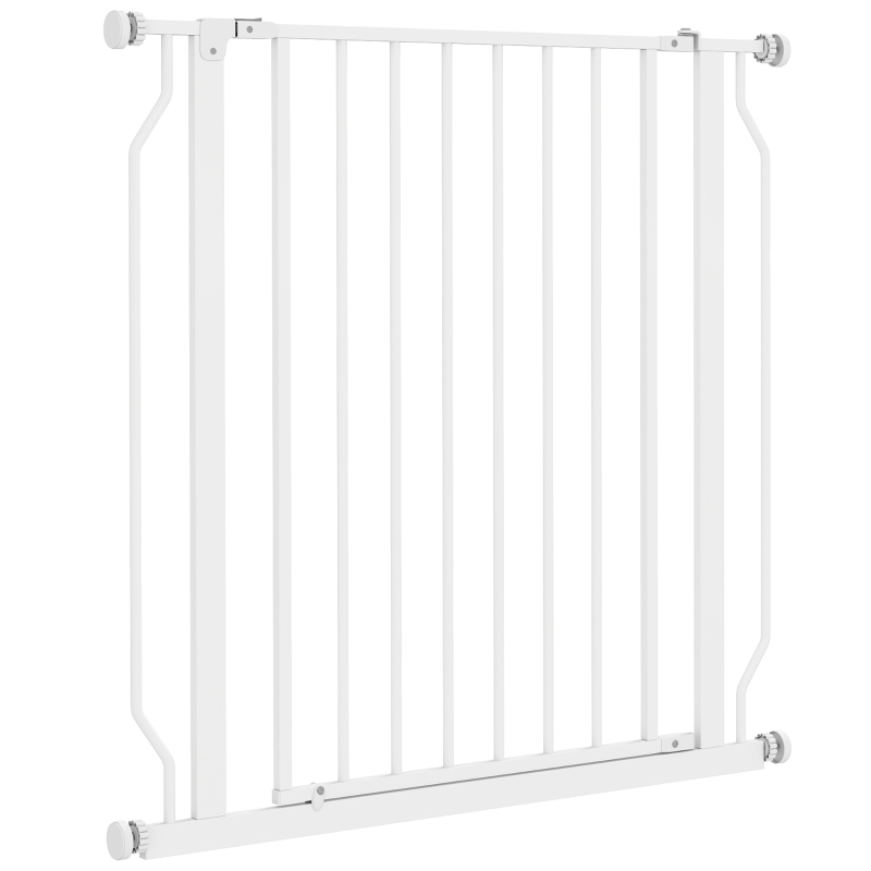 PawHut Puerta para perros Extensible y Ajustable para Escaleras y Puertas, en Acero y ABS, 75-85x76 cm, Blanco