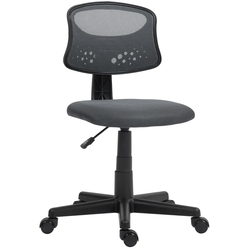 HOMCOM Silla de Oficina sin Brazos Silla de Escritorio Giratoria con Respaldo de Malla Transpirable Altura Ajustable Gris