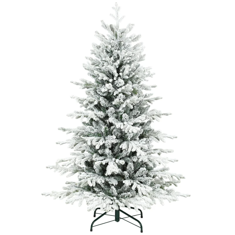 HOMCOM Artificial Christmas Tree, 150cm Fir Tree with Snow, 1162 Branches, Foldable Metal Stand
