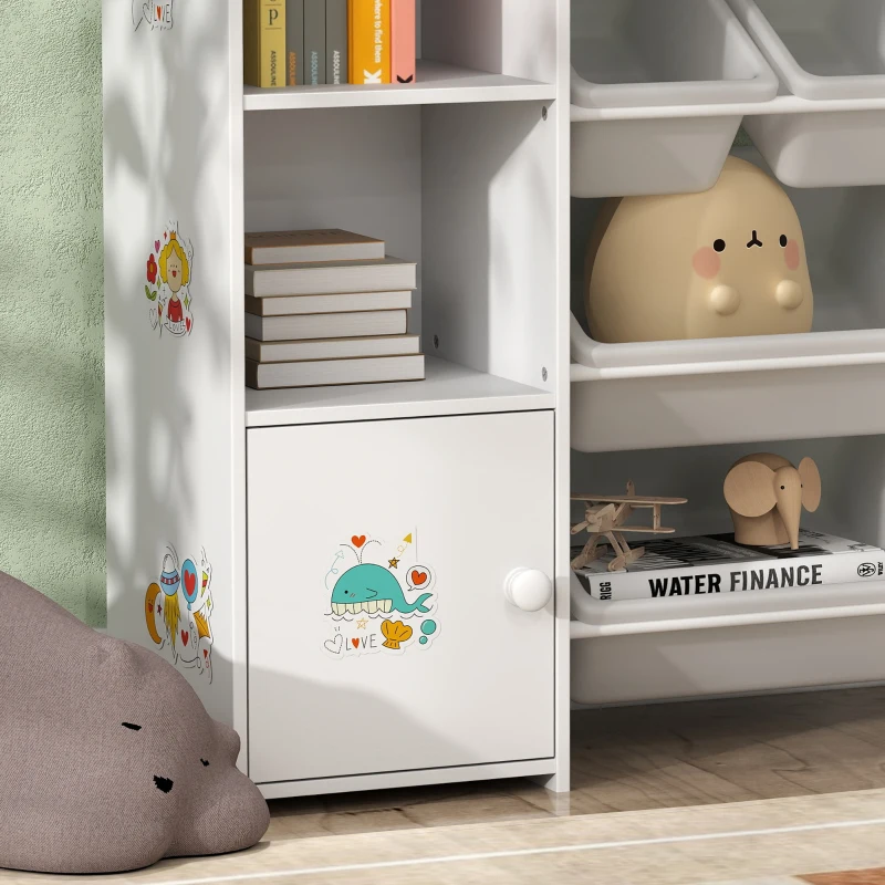 AIYAPLAY Mueble de almacenamiento infantil, estantería de almacenamiento para juguetes infantiles con 8 contenedores extraíbles, 140x30x90 cm, blanco