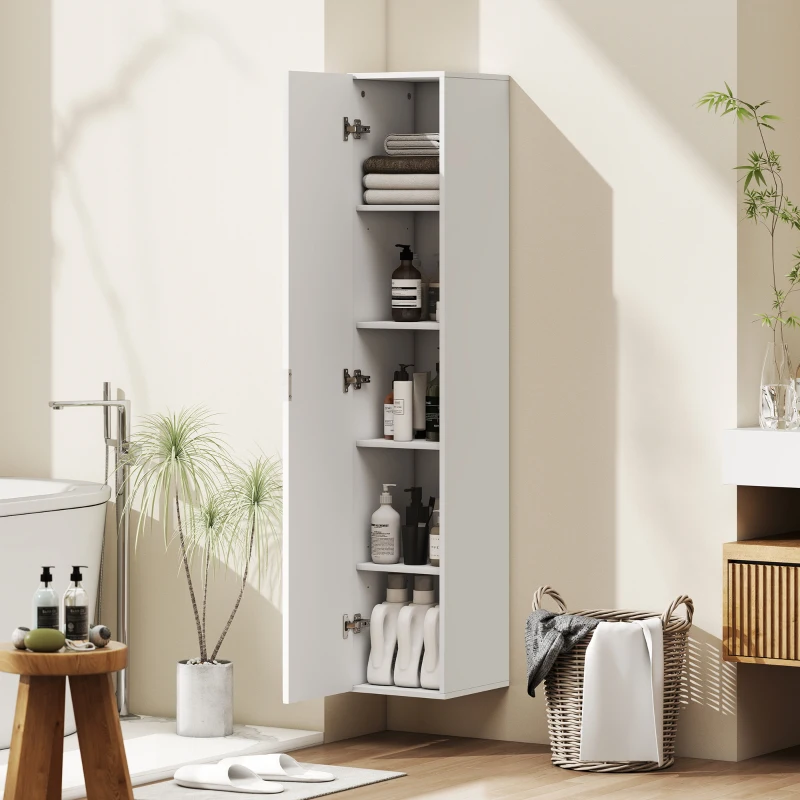 HOMCOM Hängender Badezimmerschrank mit Verstellbaren Regalen und Soft-Close-Schließung, 30x31,5x160 cm, Weiß