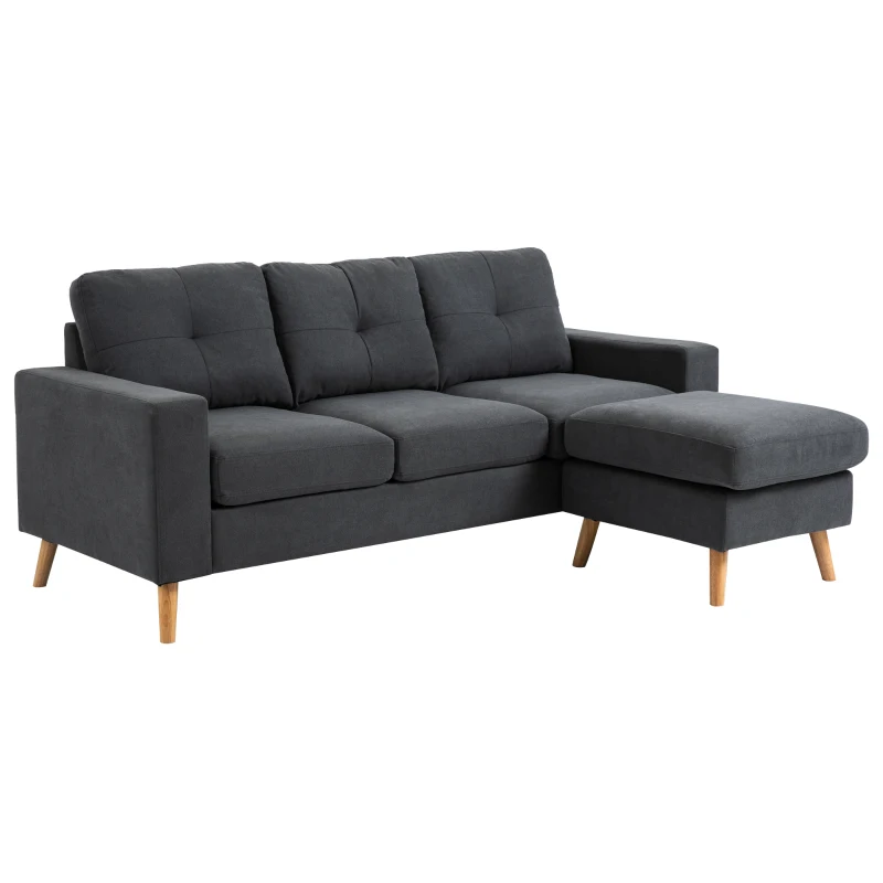 HOMCOM Canapé droit 3 places et pouf modulable avec accoudoirs design scandinave 193 x 136 x 85 cm gris anthracite