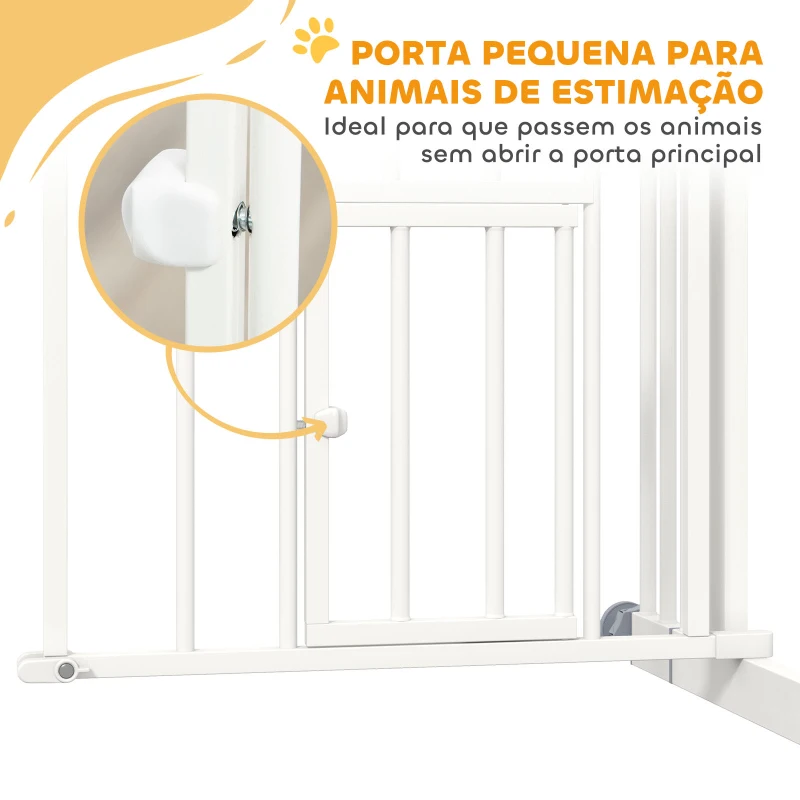 PawHut Barreira de Segurança para Cães 74-100 cm com Extensão Montagem a Pressão e Duplo Bloqueio para Porta Escada Branco