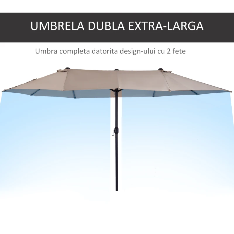 Umbrela dubla de soare, 460x270x240cm, Cafea Outsunny
