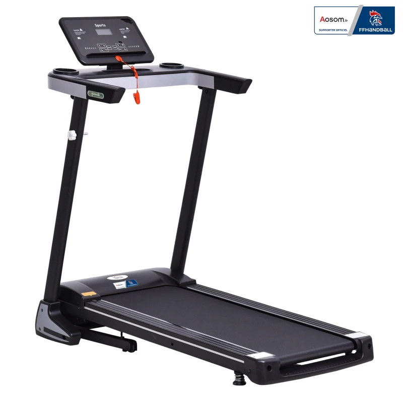 Tapis de Course Electrique Pliable - Aosom.fr x FFHandball - Tapis Roulant 1-12 Km/h 500 W écran LCD 12 programmes Noir