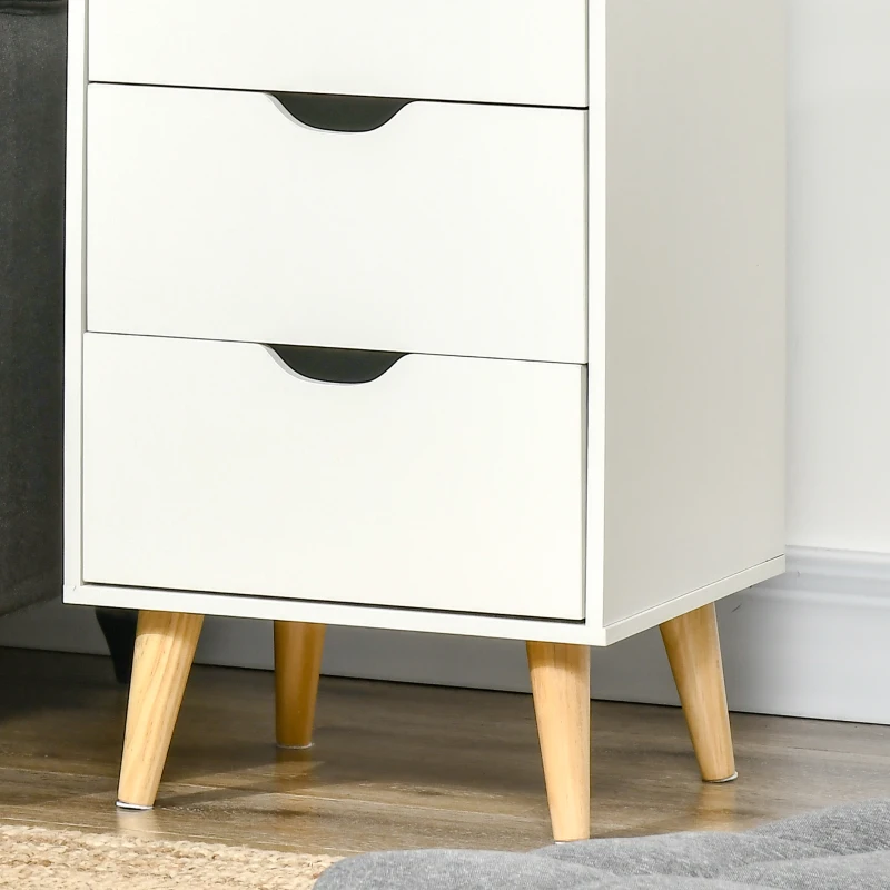HOMCOM Bedside Table, Bedside Cabinet with 3 Drawers, Side End Table with Pine Wood Legs for Bedroom Living Room, White