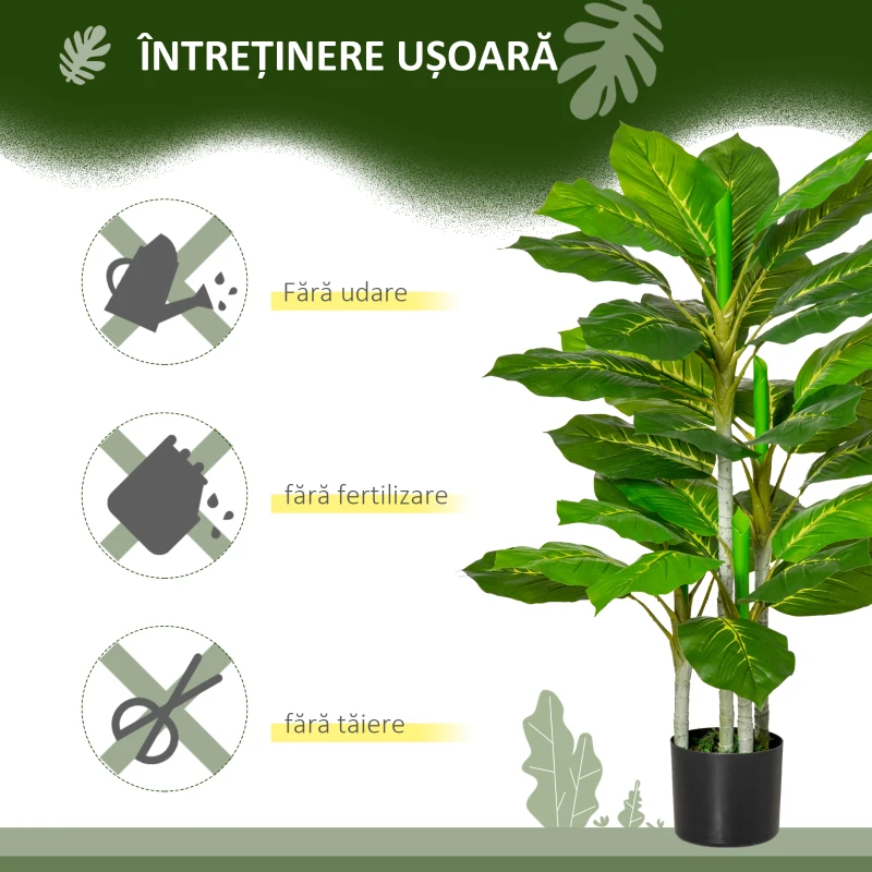 HOMCOM Plantă Artificială cu 33 de Frunze pentru Uz Interior și Exterior cu Ghiveci, Plantă Falsă în PEVA, PE și Ciment, 95 cm, Verde(m-6)
