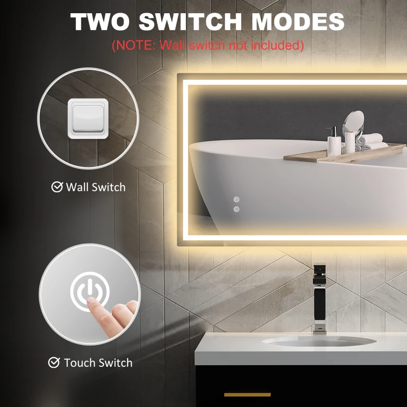 HOMCOM LED-Badkamerspiegel, aanpasbare helderheid, antibeslag functie, waterbestendig