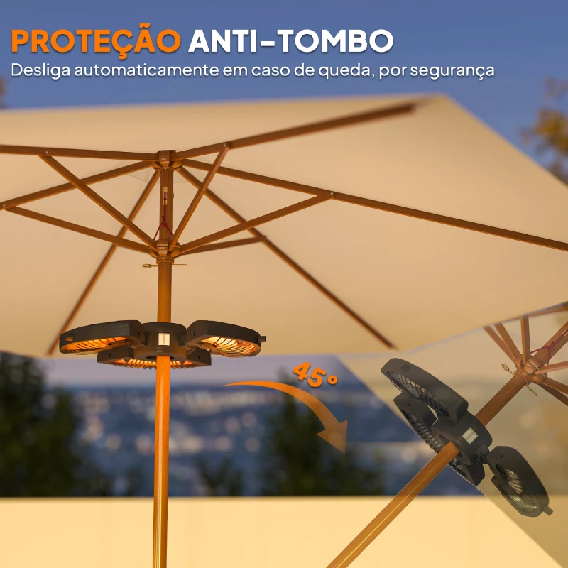 Outsunny Aquecedor por Infravermelhos para Chapéu de Sol 2400W Aquecedor Exterior Elétrico de Alumínio com 3 Níveis de Aquecimento Ø55x8 cm Preto