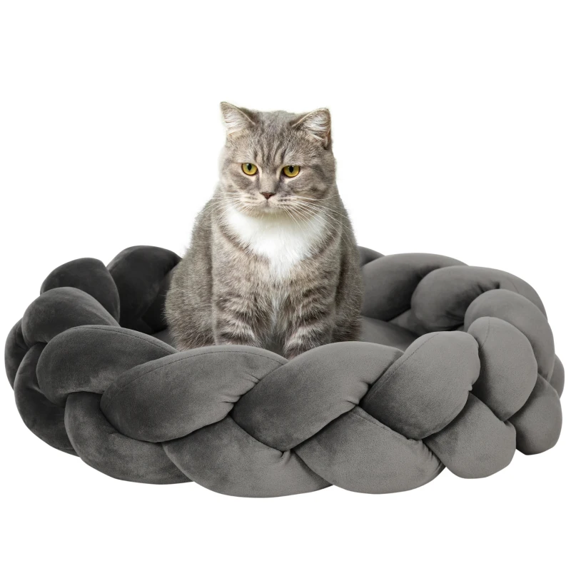 PawHut Huisdierbed met kussen, kattenbed, hondenmand, wasbaar, 55 cm x 55 cm x 14 cm, grijs