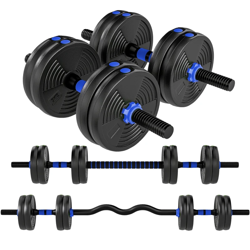 SPORTNOW Kit haltères musculation haltères réglables 15 kg 3 en 1, ensemble de poids réglable avec barre d'extension noir