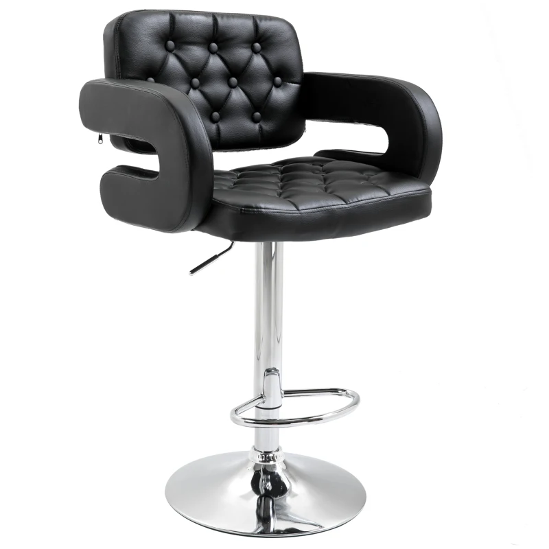 HOMCOM Taburete de bar giratorio taburete de bar ajustable en altura con respaldo reposapiés y reposabrazos 61x50x94-114cm negro