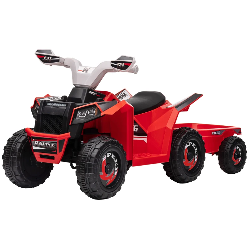HOMCOM Elektro-Kinderquad mit Anhänger, 2,5 km/h, 50 Minuten Fahrtzeit, für 1,5 bis 3 Jahre, bis 25 kg, Rot
