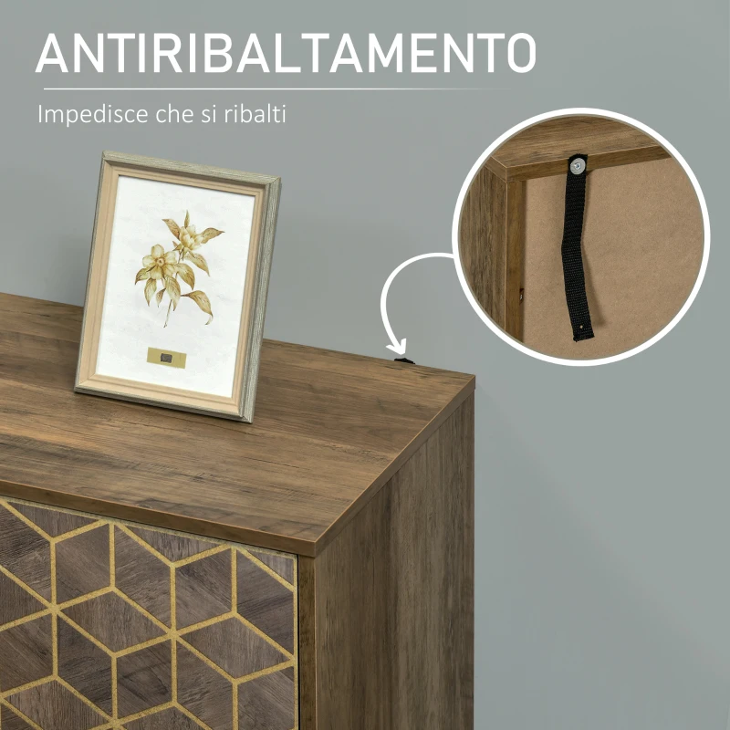 Dulap de decor modern HOMCOM, bufet de depozitare cu 2 usi si picioare din otel auriu, pentru living, sufragerie