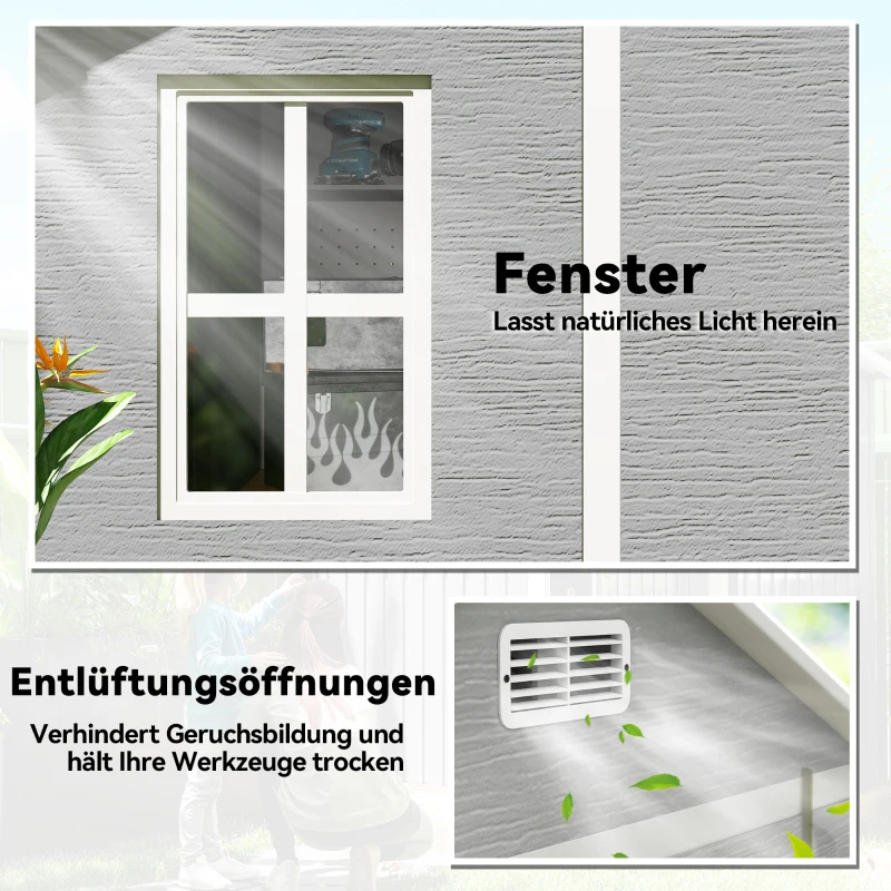 Outsunny Gartenhaus, Gartenschuppen mit Fenster, verschließbare Tür, Kunststoff, Grau(m-7)