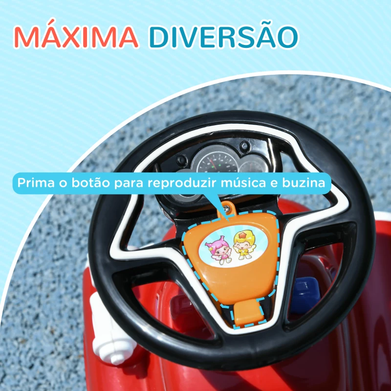 AIYAPLAY Carro Andador para Crianças com Desenho de Camião de Bombeiros 3 Luzes Música e Compartimento de Arrumação 49x24x42 cm Vermelho