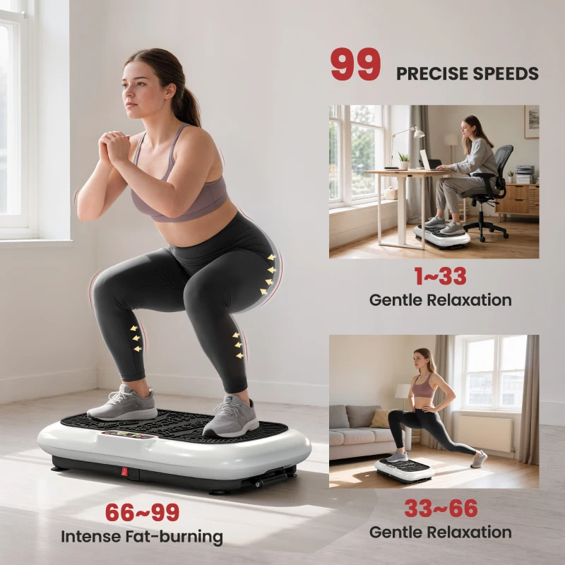 HOMCOM Trilplaat met 99 Niveaus, 2 Fitnessbanden 73 x 40 x 13cm Wit+Zwart