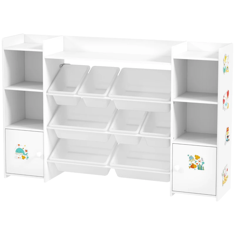 AIYAPLAY Meuble rangement enfant, étagère de rangement pour jouets enfants avec 8 bacs amovibles, 140 x 30 x 90 cm, blanc
