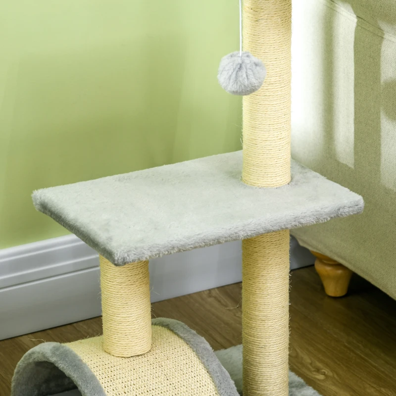 PawHut Arranhador para Gatos Médio de 3 Níveis  com Postes de Sisal Placa para Arranhar e Bola Suspensa 40x35x72 cm Cinza