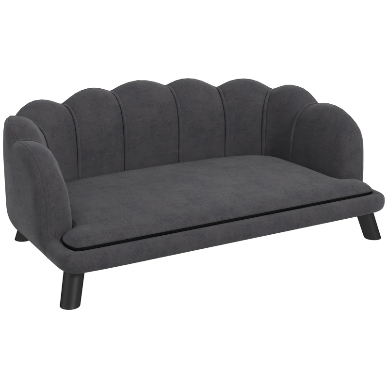 PawHut Hundesofa Hundecouch, Waschbarer Bezug, Haustiersofa mit Rückenlehne und Holzbeine, Katzensofa, für mittelgroße Hunde unter 25 kg, Dunkelgrau