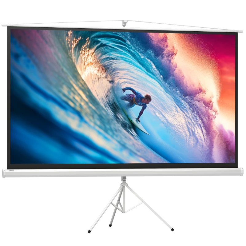 HOMCOM Telo Proiettore Pieghevole da 100" Formato 16:9 con Treppiede Regolabile, 235.8x8x136 cm, Bianco
