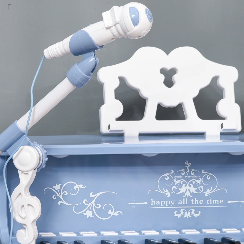 HOMCOM 37 Keys Kids Piano Mini Electronic Keyboard Light Kids Musical Instrument Educational Game Children Grand Piano Toy Set w/Stool & Microphone & Music Stand (Blue)