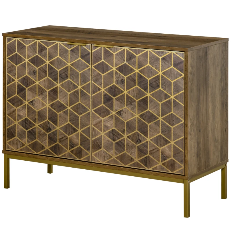 Dulap de decor modern HOMCOM, bufet de depozitare cu 2 usi si picioare din otel auriu, pentru living, sufragerie
