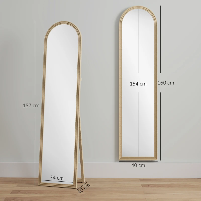 HOMCOM Standspiegel Wand- und Freistehender Ganzkörperspiegel mit Ständer, Steinoptik und Bogenform, 40x160 cm, Beige
