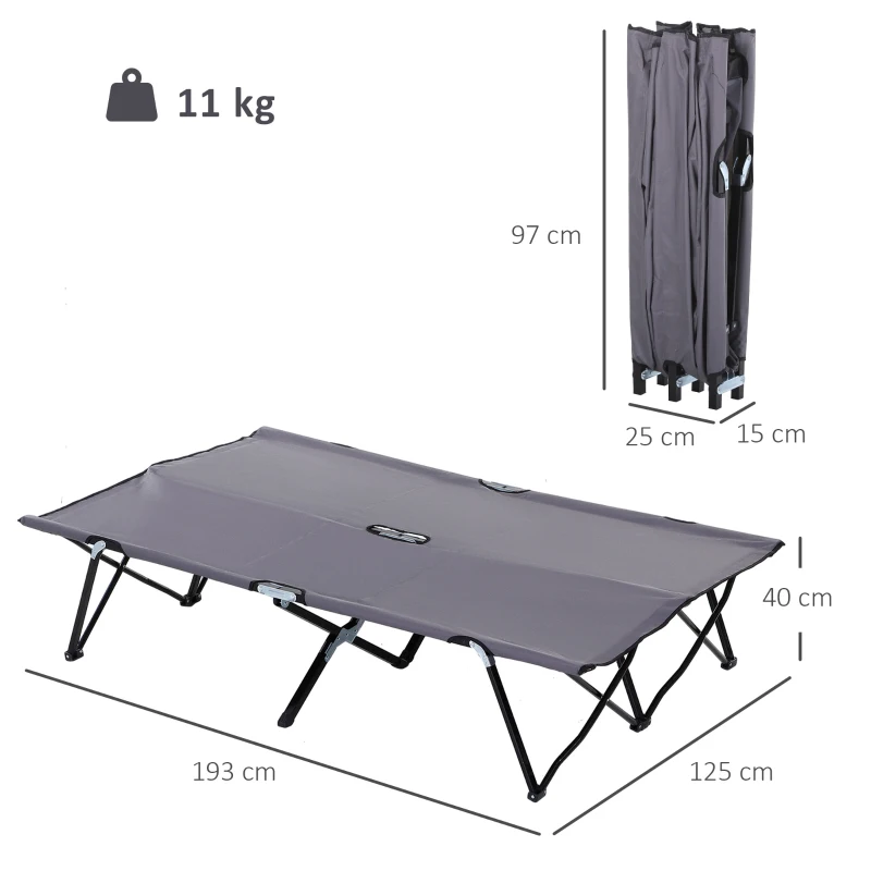 Outsunny Campingliege, Campingbett für bis zu 2 Personen, 193L x 125B x 40H cm, Grau