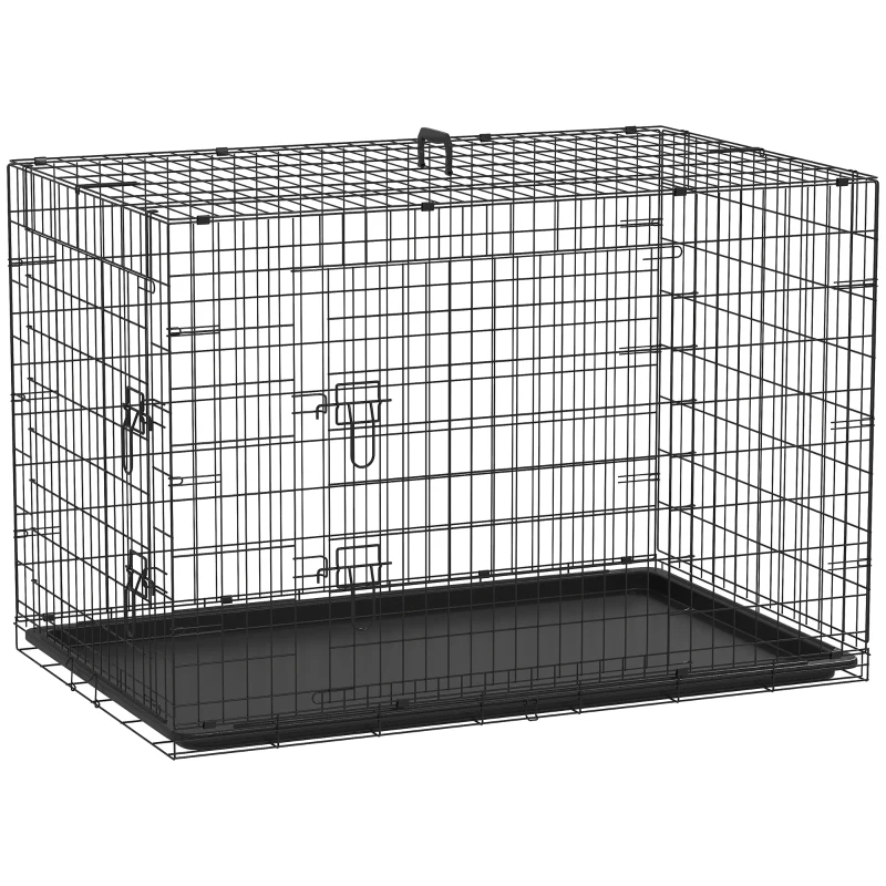 PawHut Jaula para Perros Plegable Transportín para Perros con 2 Puertas Bandeja Extraíble y Asa 120x73,5x80 cm Negro