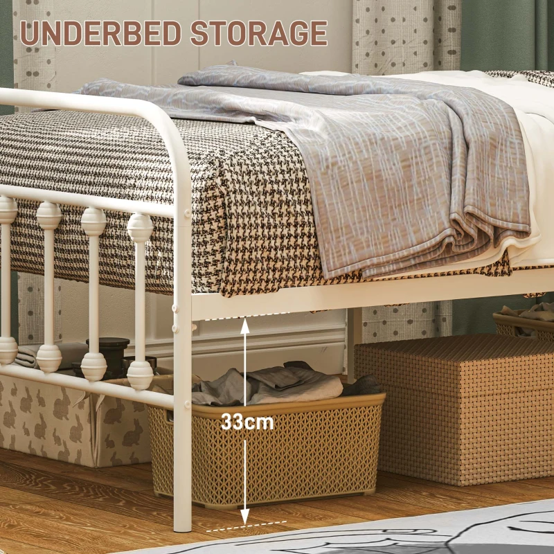 HOMCOM Single Minimalistic Metal Bed Frame - White