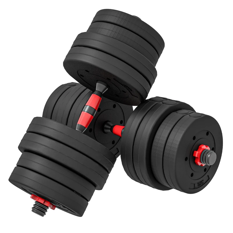 HOMCOM Set 2 Manubri Antiscivolo con 16 Dischi Pesi da 30 kg totali, in Acciaio, HDPE e Sabbia, Nero